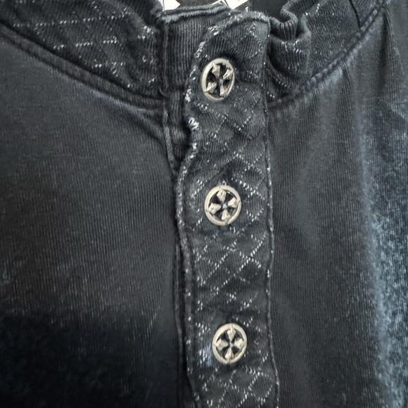 Affliction Henley Shirt Mens Large Black Blue Distressed Y2K Biker Goth Grunge - Picture 4 of 10